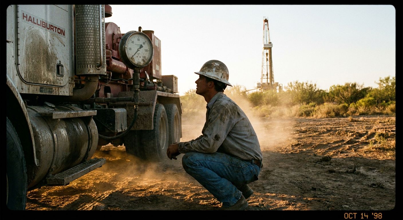 A flat landscape in the Barnett Shale region of North Texas, characterized by scrubby brush and expansive horizons.
